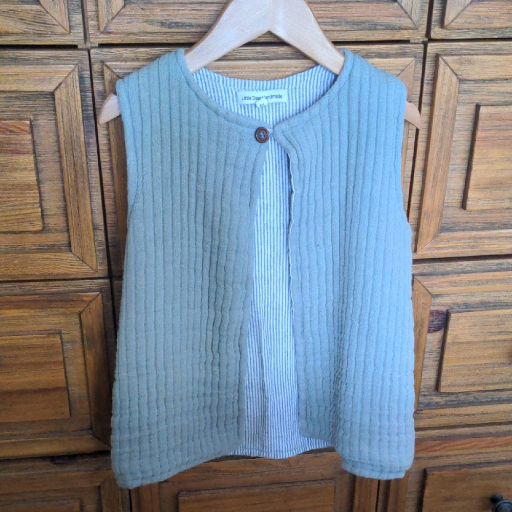 Little Deer Handmade Reversible Vest, Size 5T Linen Cotton, Kids Boy Girl
